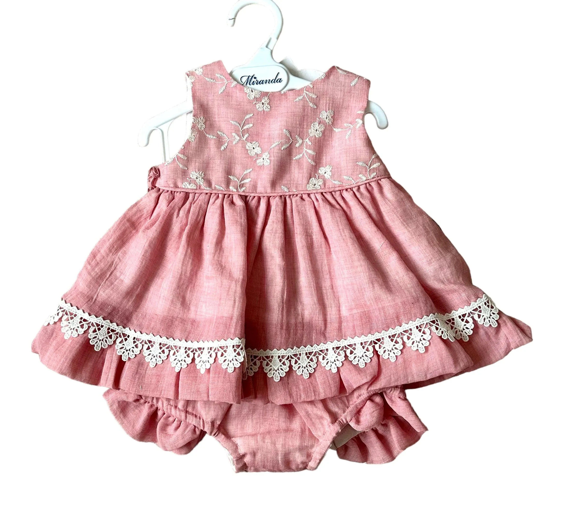 CLEARANCE SALE - Miranda SS24 - Baby Girls Rubi Pink and Cream Dress with Matching Knickers 147VB