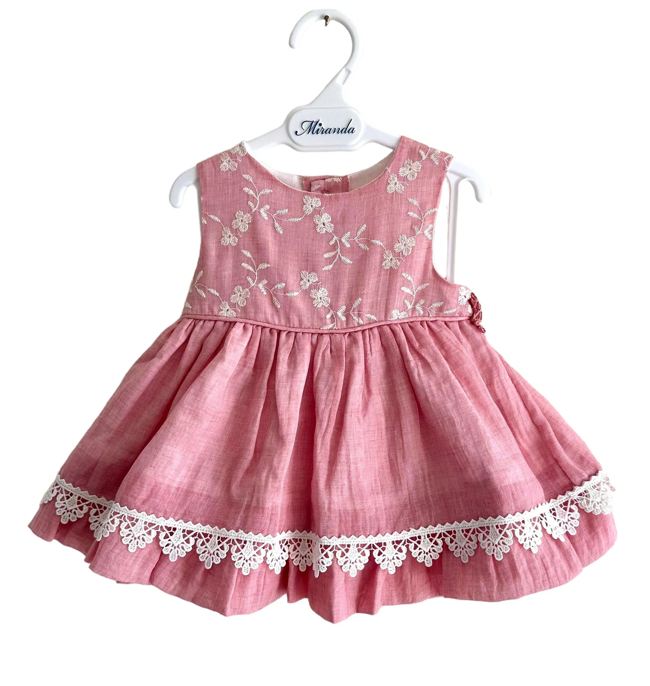 CLEARANCE SALE - Miranda SS24 - Baby Girls Rubi Pink and Cream Dress with Matching Knickers 147VB