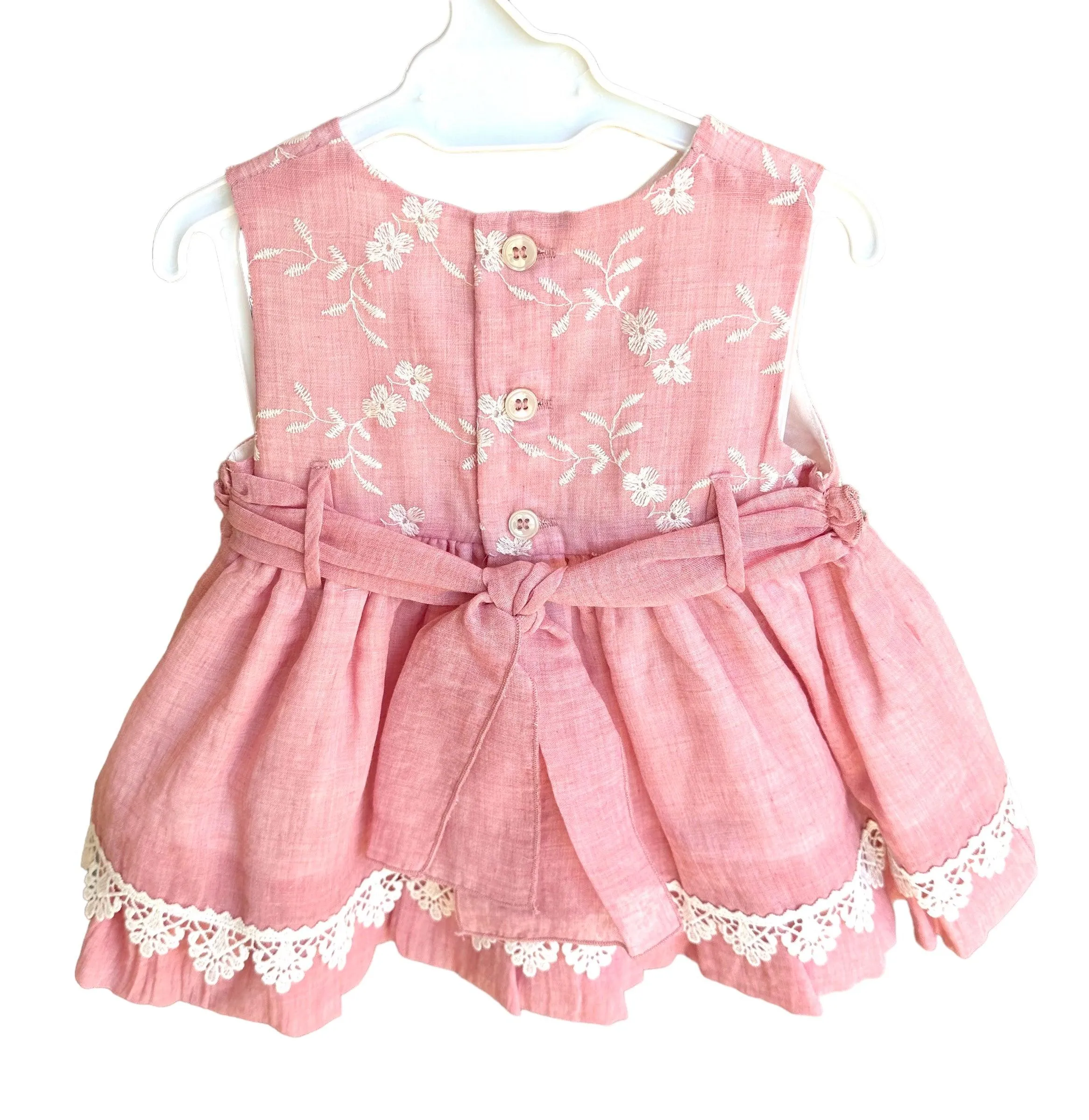 CLEARANCE SALE - Miranda SS24 - Baby Girls Rubi Pink and Cream Dress with Matching Knickers 147VB