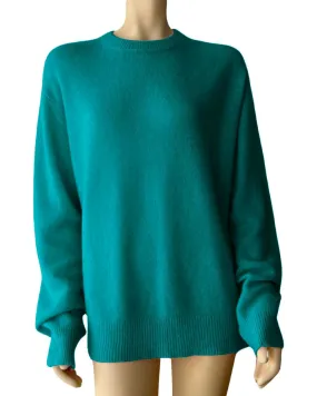 Cloud cashmere and silk essential crew neck sweater in turquoise