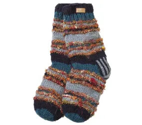 Comfy Wool Socks, Wool slippers, Mens or Womens Fleece Lined inside Navy Teal