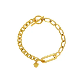 Courage Waterproof T-Bar Heart Bracelet 18K Gold Plating