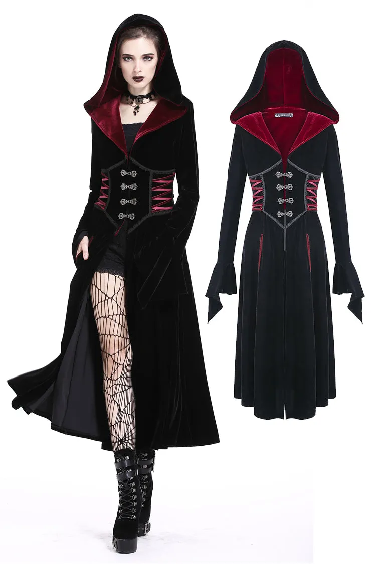 DARK IN LOVE Gothic Black red button lace-up long jacket JW164