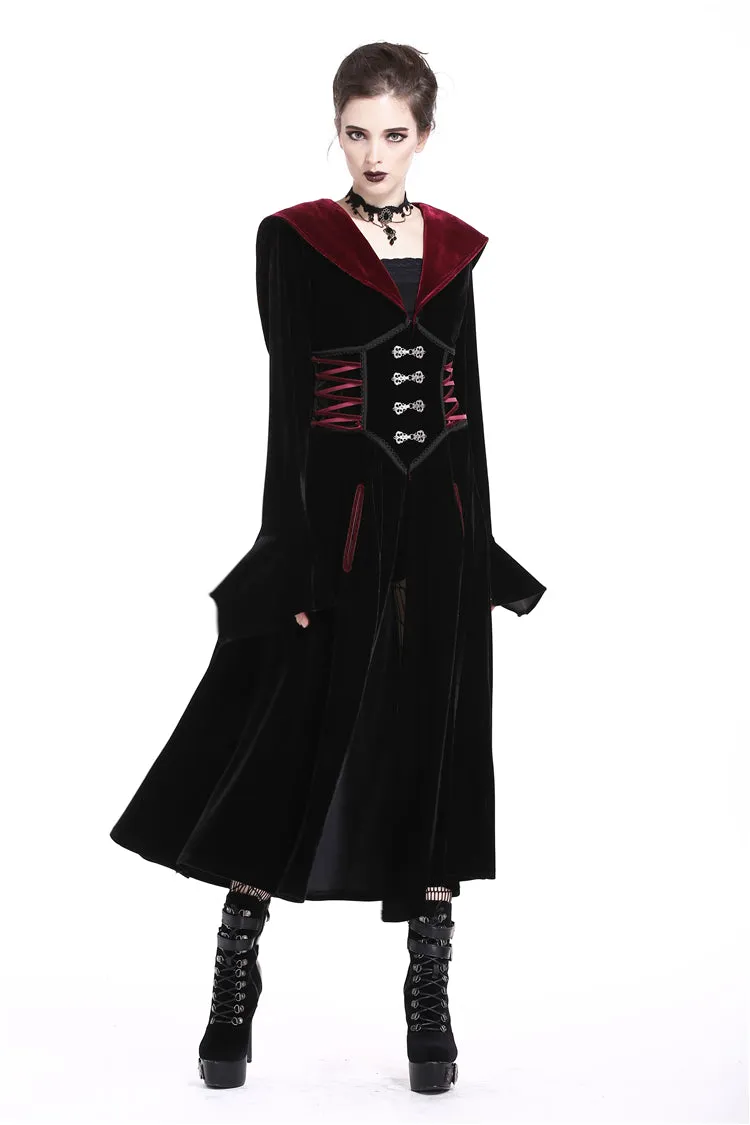 DARK IN LOVE Gothic Black red button lace-up long jacket JW164