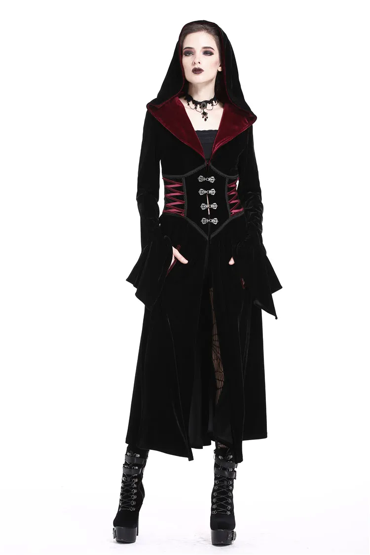 DARK IN LOVE Gothic Black red button lace-up long jacket JW164