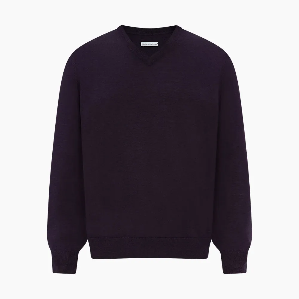 Dark Purple Fine Merino V-Neck Jumper