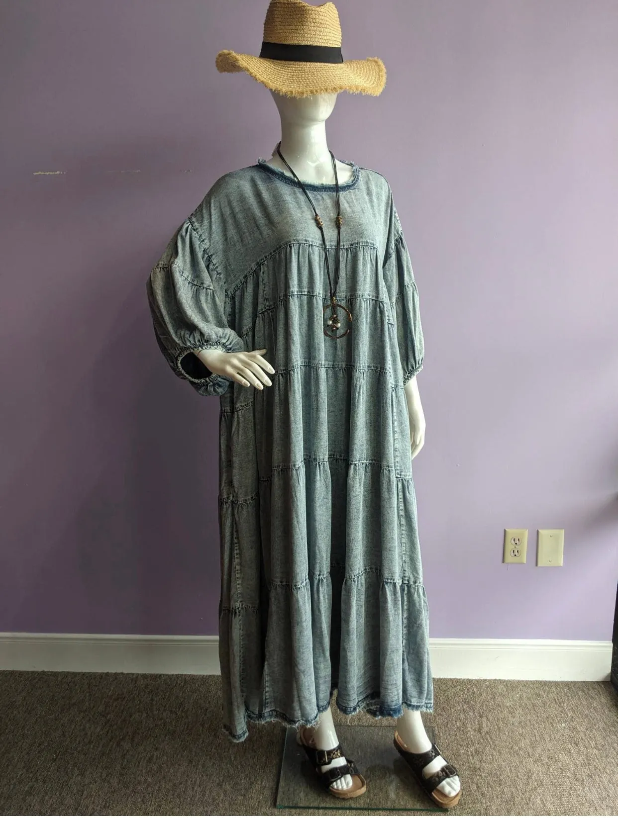 Denim Maxi Tiered Dress