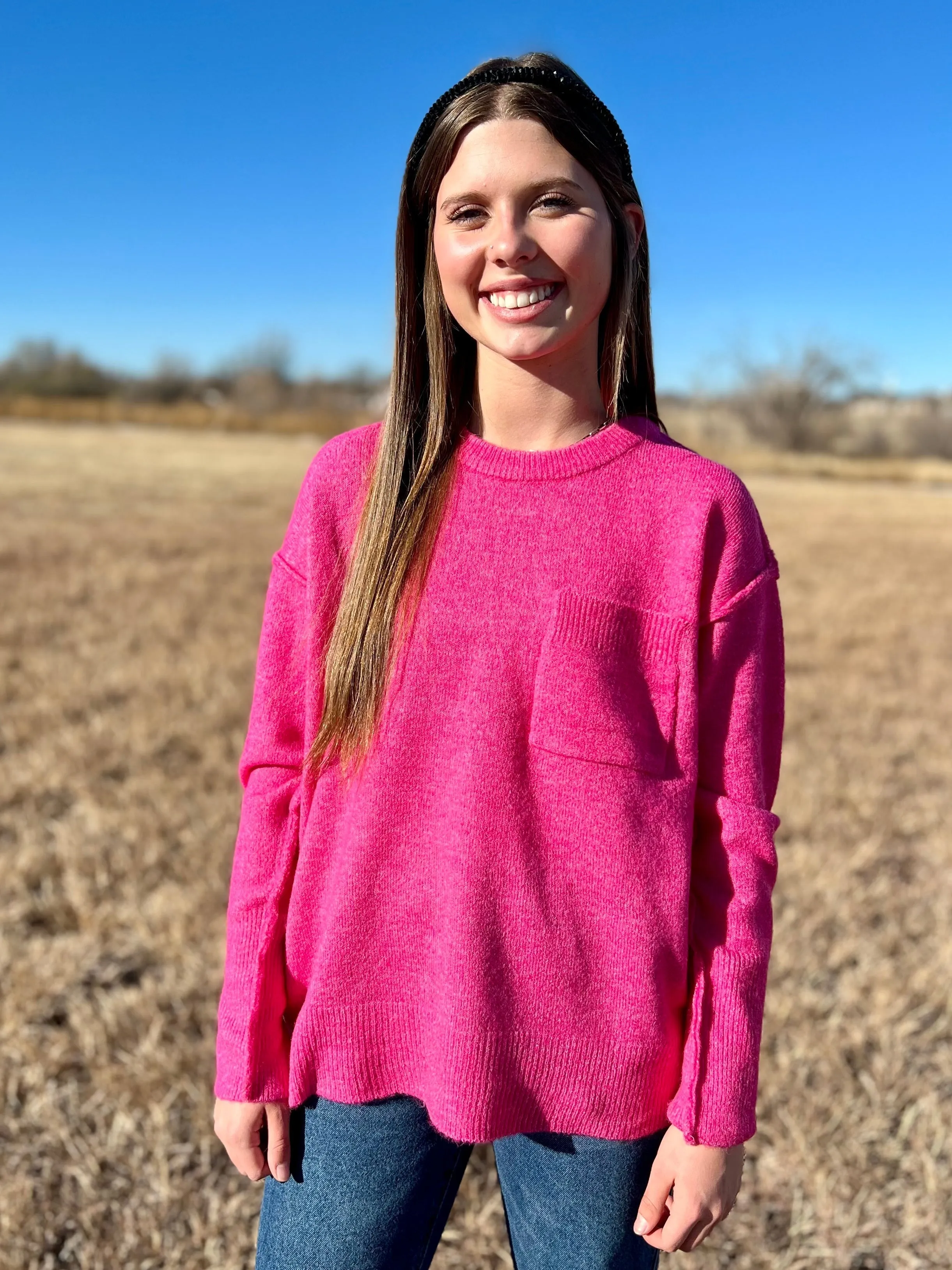 Don't Pick My Pockets Fuchsia Sweater