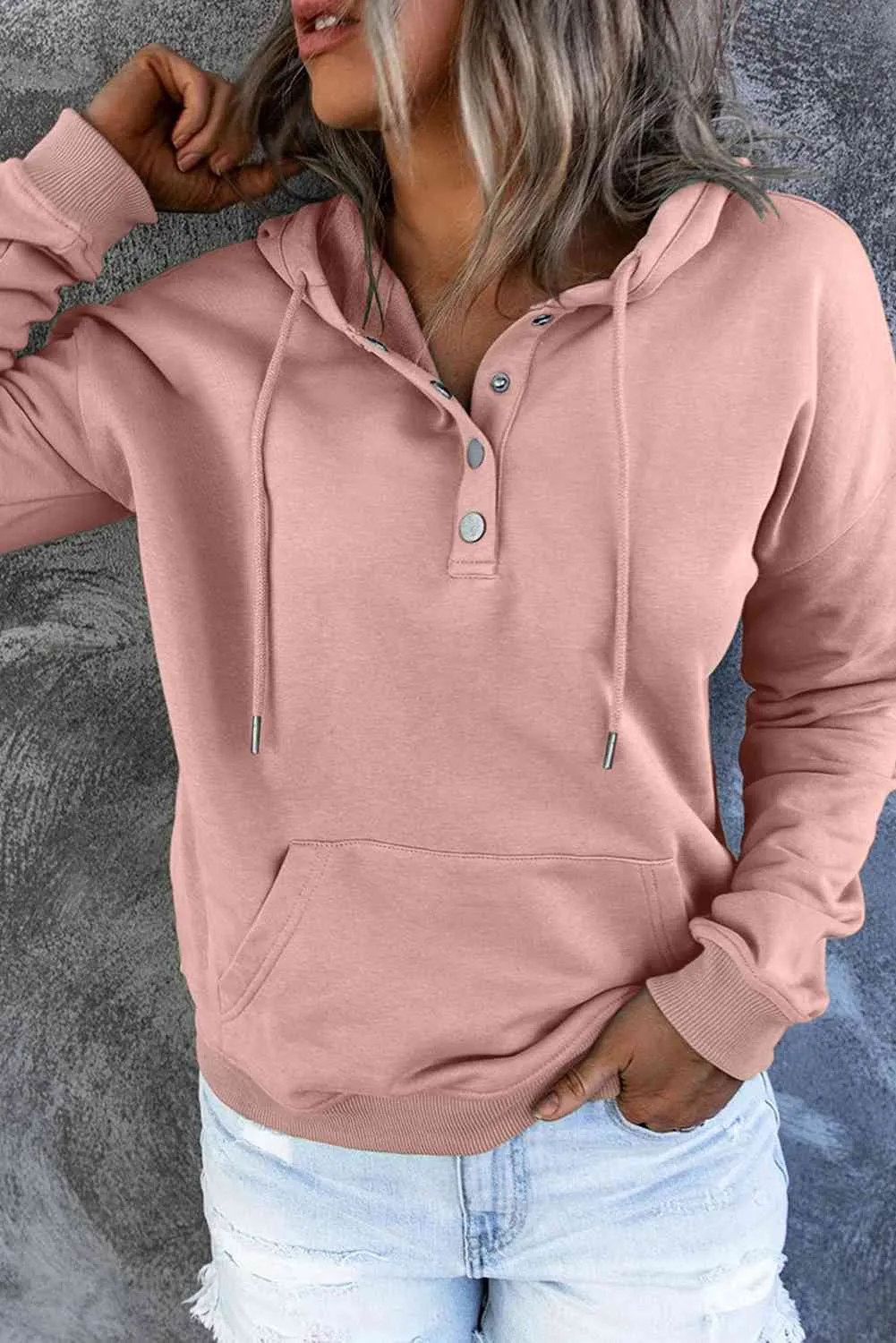 Dropped Shoulder Long Sleeve Hoodie with Pocket