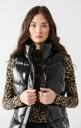 Faux Leather Puffer Vest