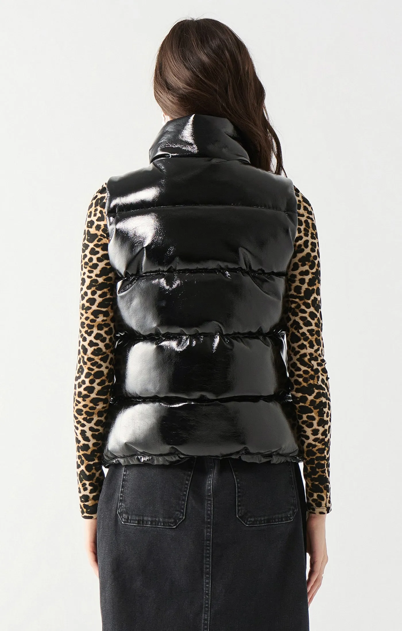 Faux Leather Puffer Vest