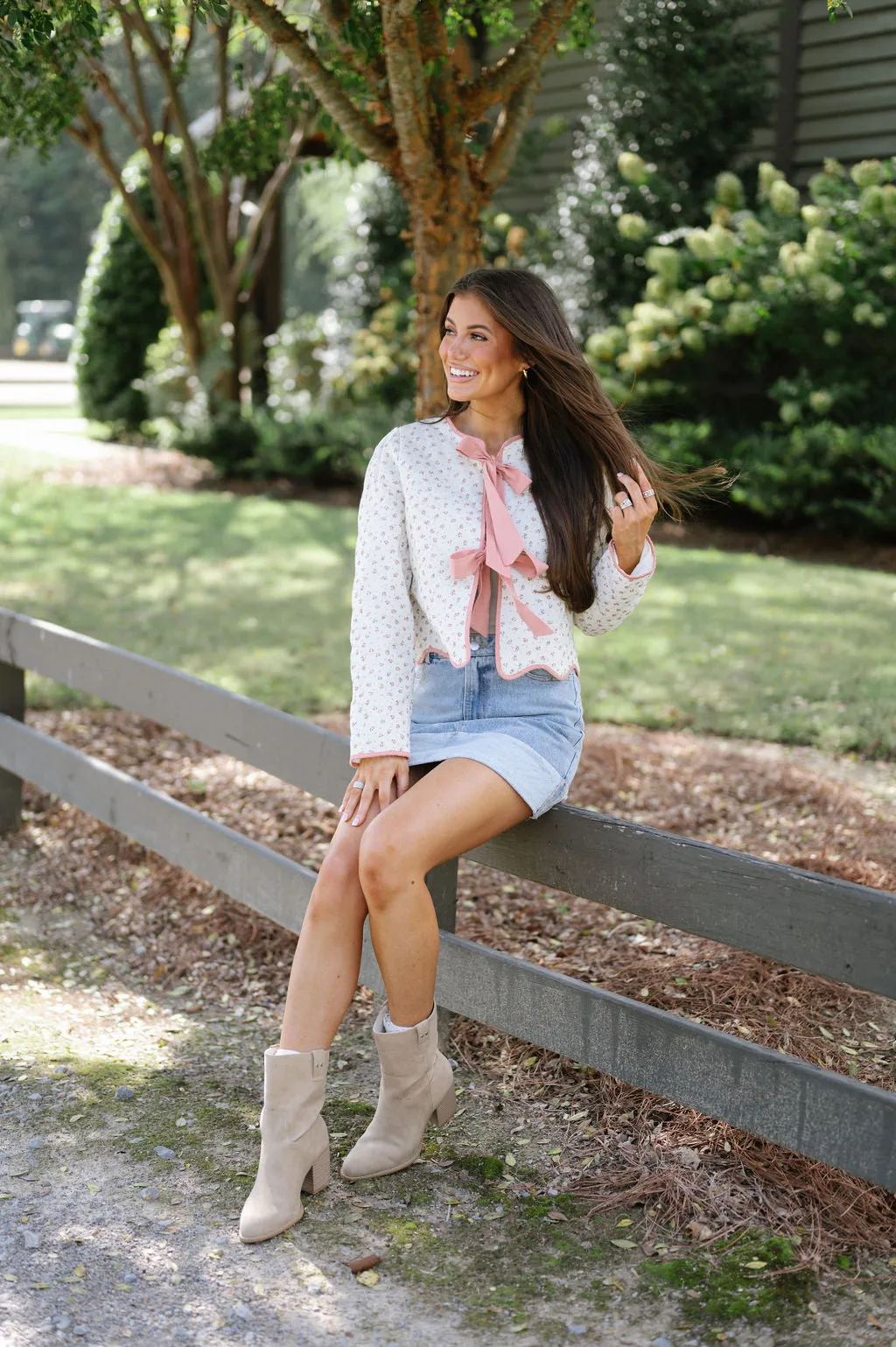 Floral Quilted Bow Jacket-Pink Floral