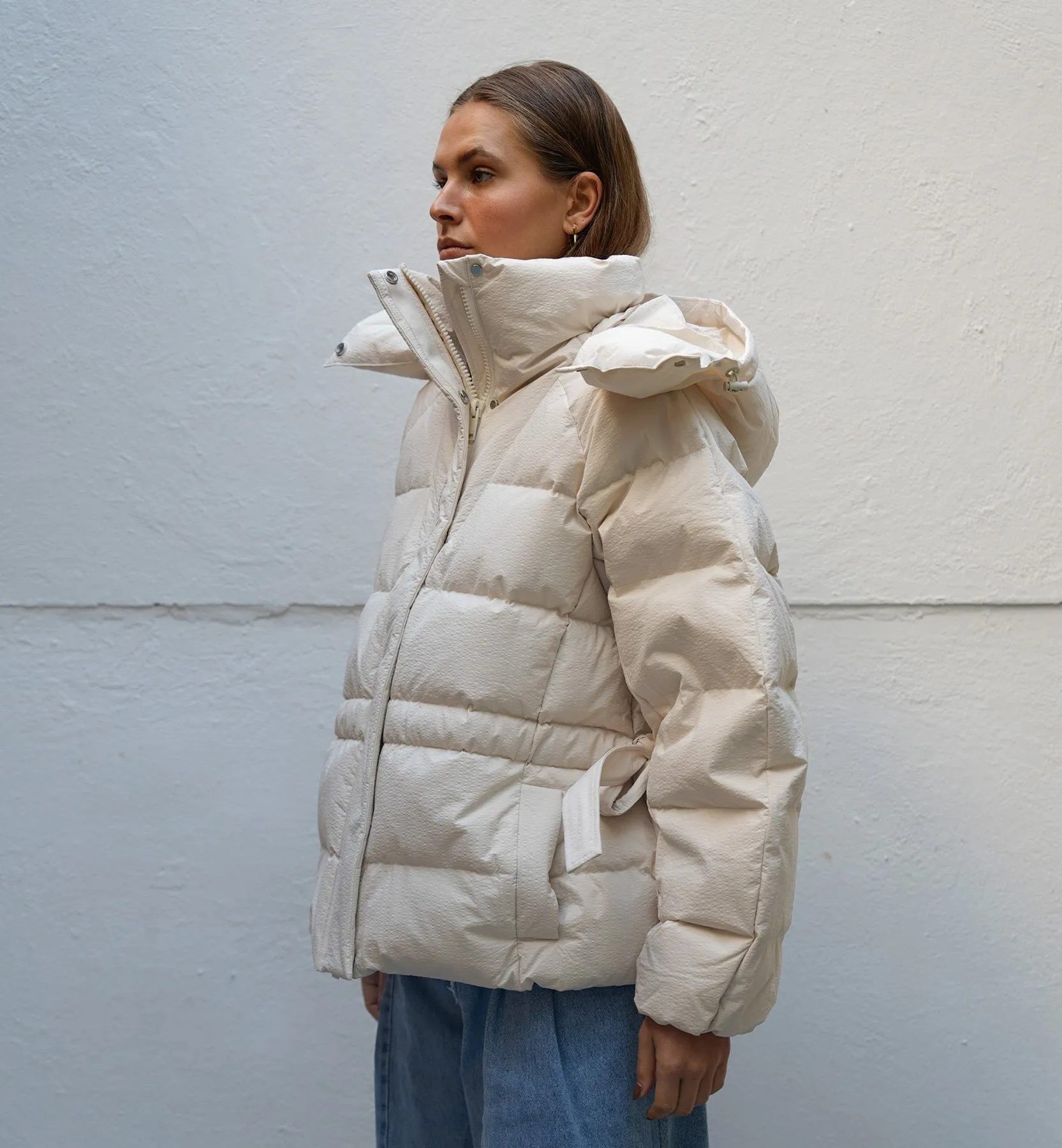 GANNI White Seersucker Puffer Jacket