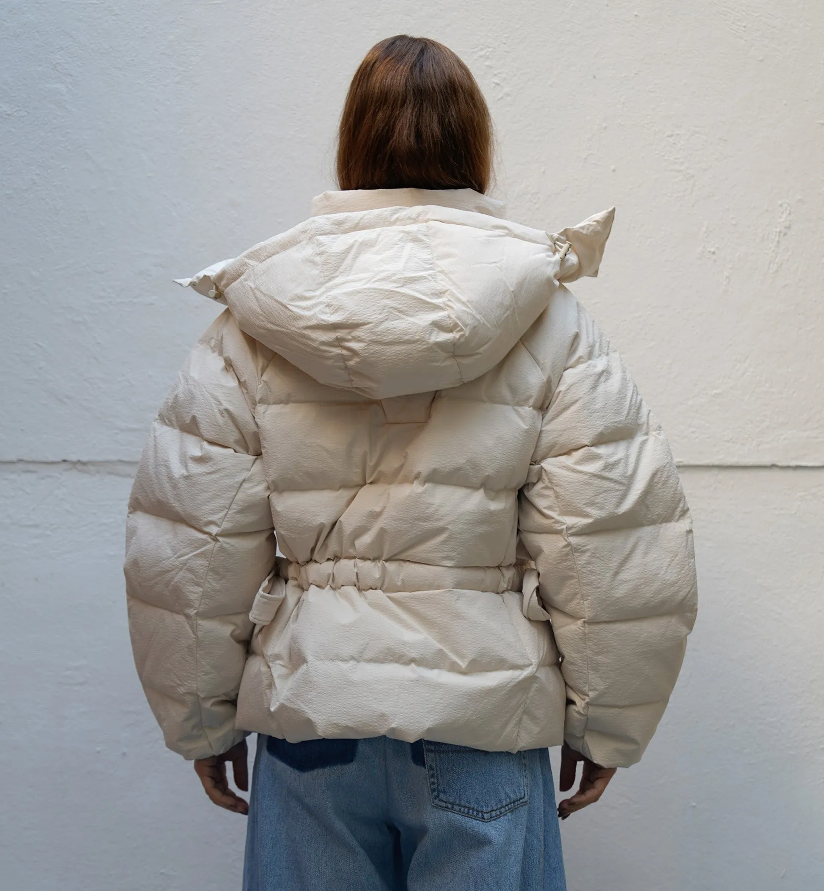 GANNI White Seersucker Puffer Jacket