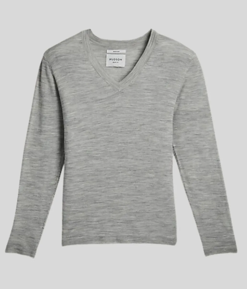 Grey Merino Wool V Neck Jumper