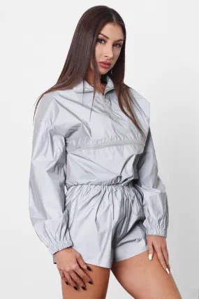 Grey reflective pullover short set