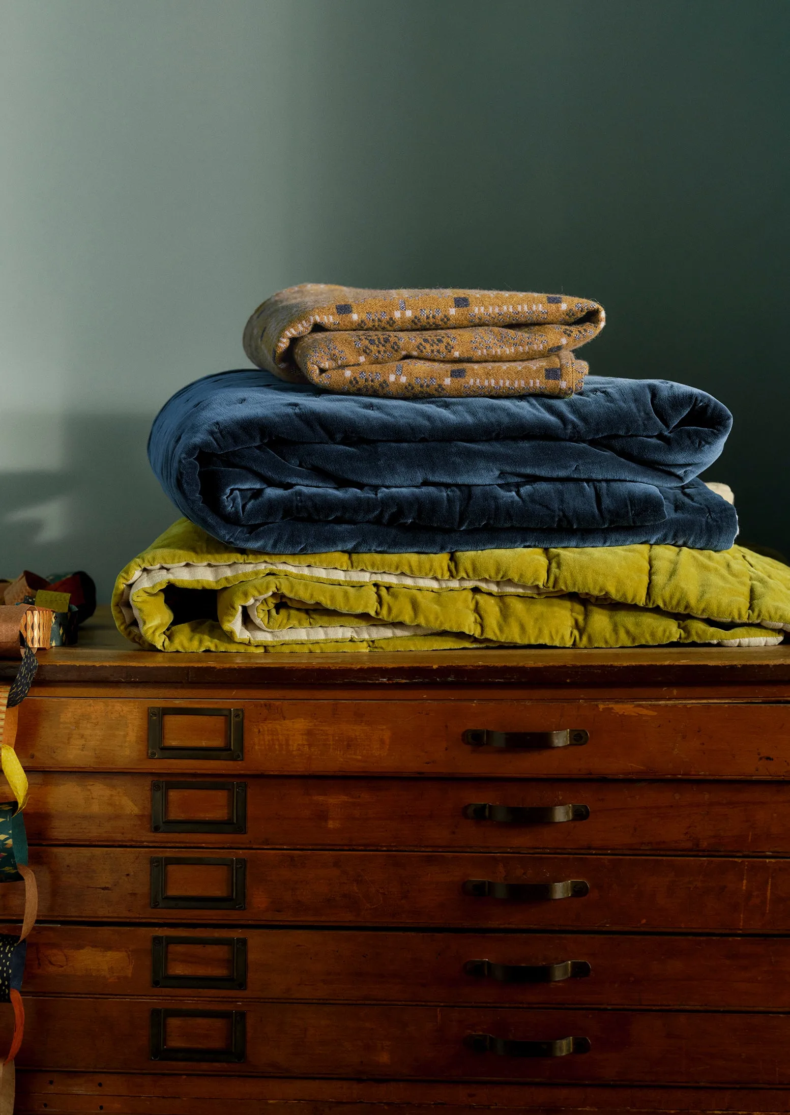 Hand Quilted Velvet Throw | Teal/Natural