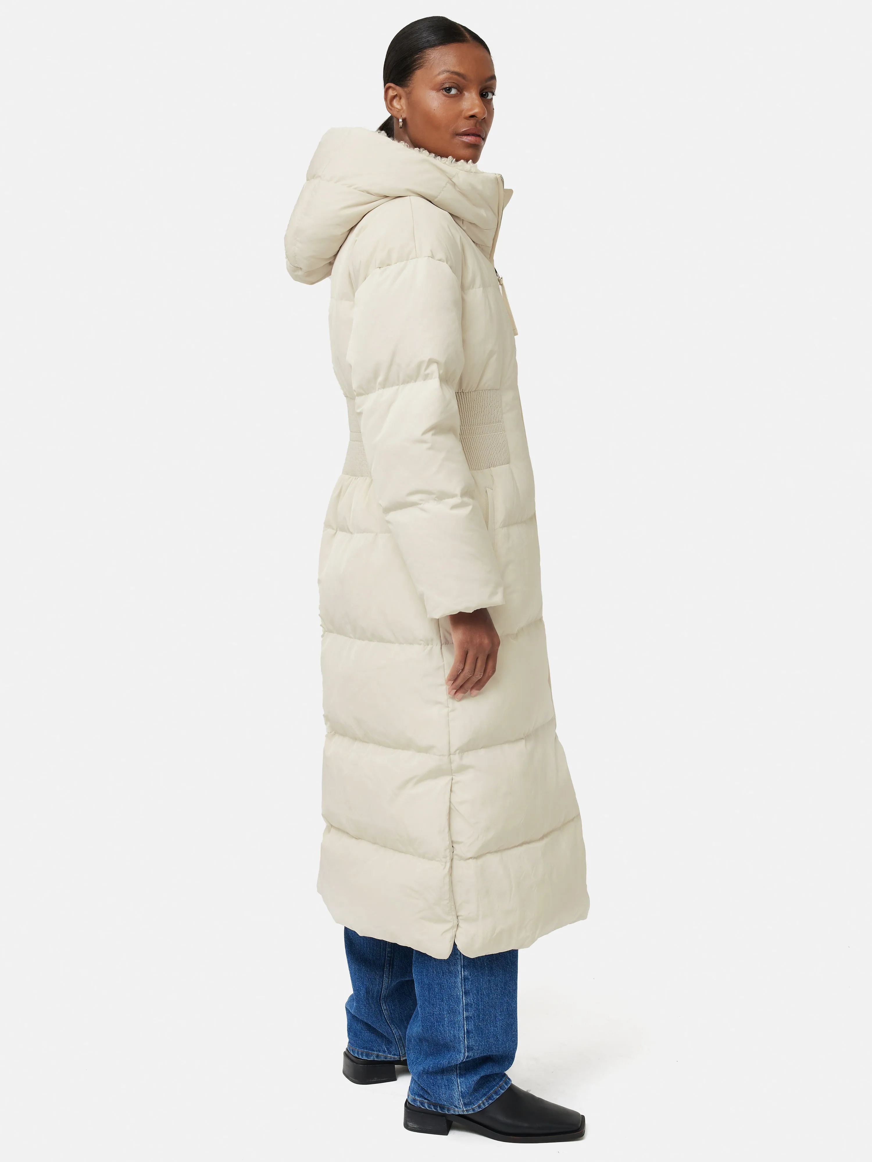 Hooded Down Maxi Puffer | Cream