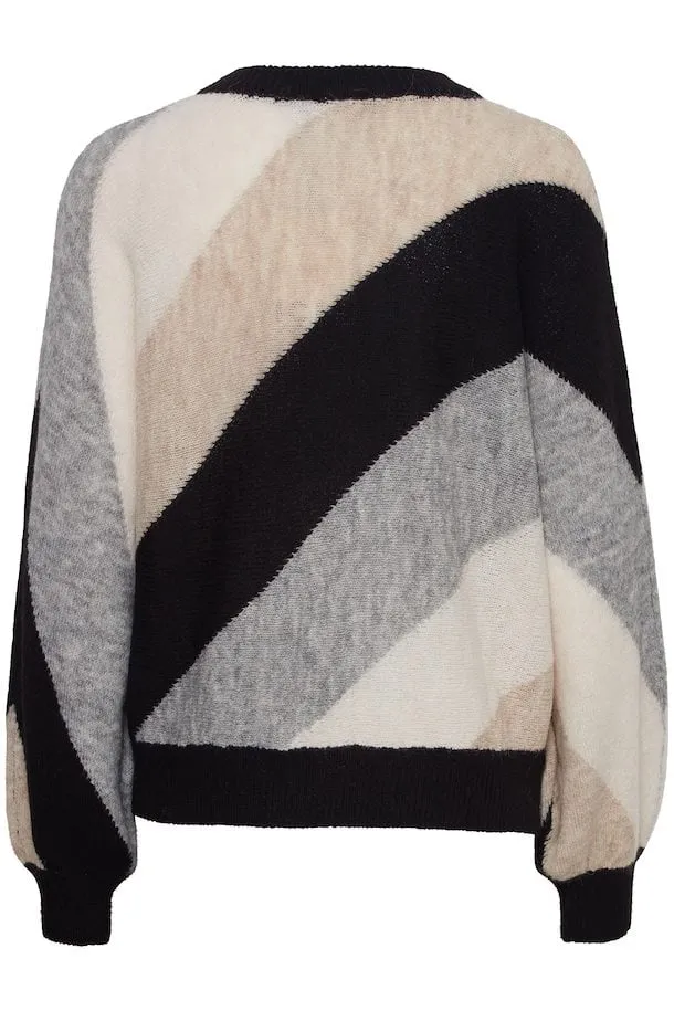 ICHI Kamara Black Striped Pullover