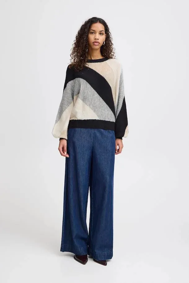 ICHI Kamara Black Striped Pullover