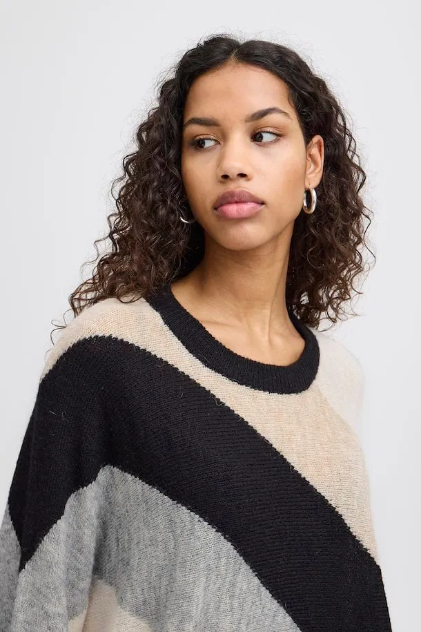 ICHI Kamara Black Striped Pullover