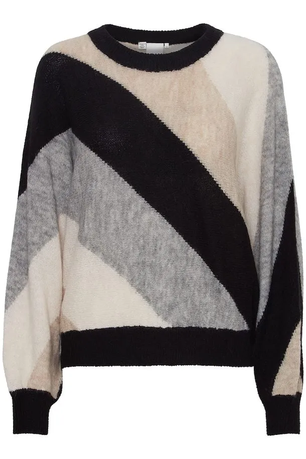 ICHI Kamara Black Striped Pullover