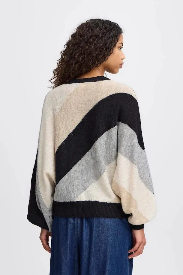 ICHI Kamara Black Striped Pullover