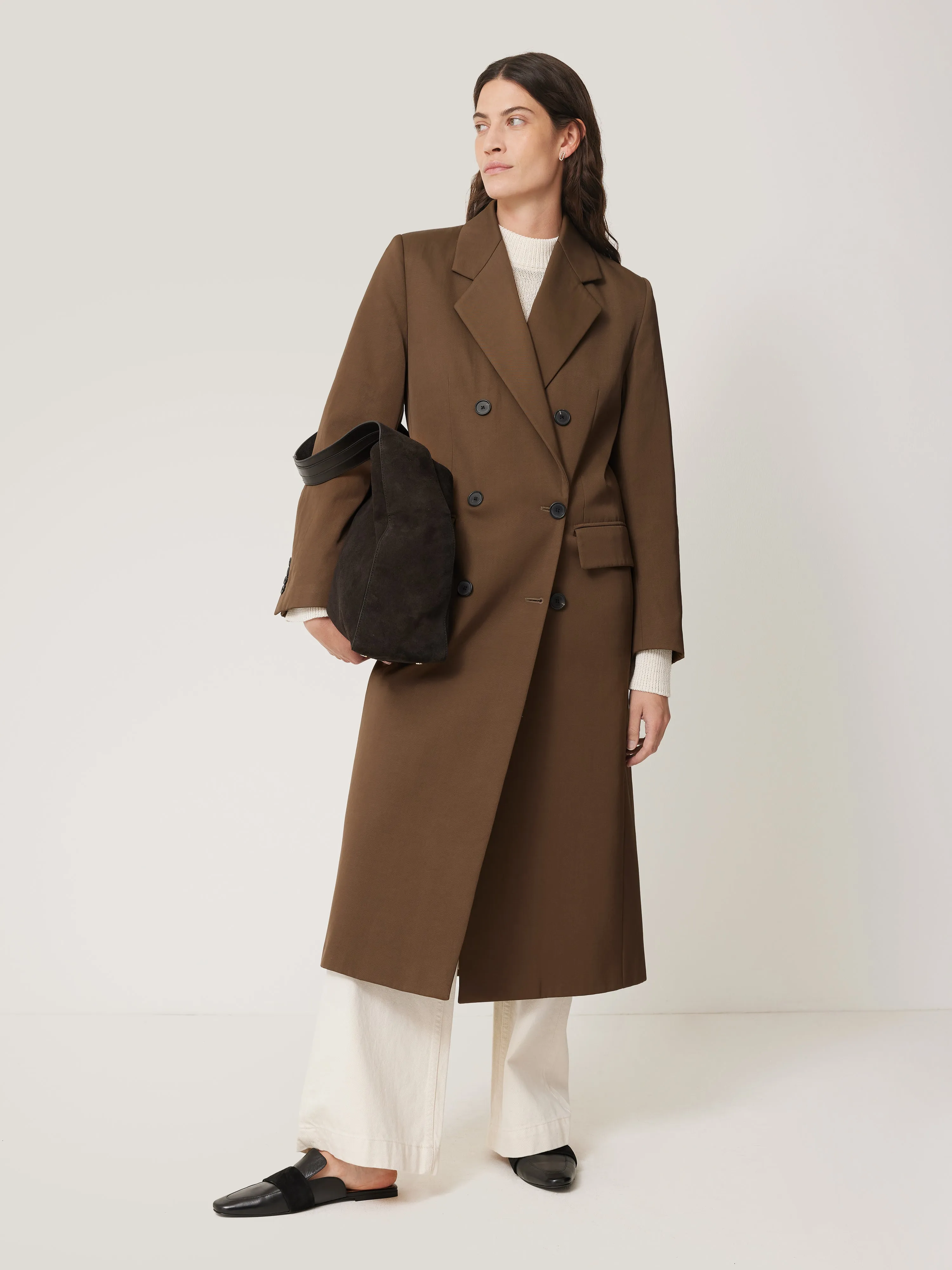 Italian Twill Oversized Coat | Brown