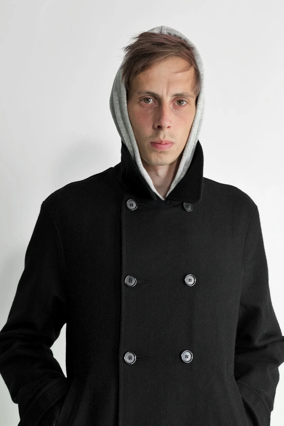 Japanese Loden Pea Coat in Black