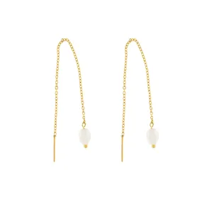 Joy Waterproof Simple Chain Pearl Earring 18K Gold Plating