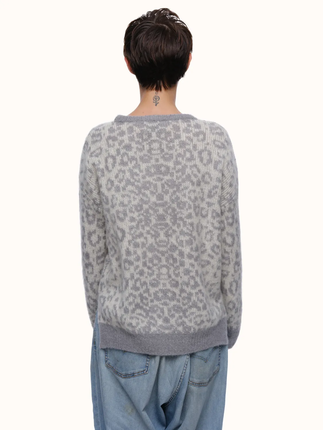 Kimry Leopard Crewneck in Brushed Recycled Cashmere & Mohair