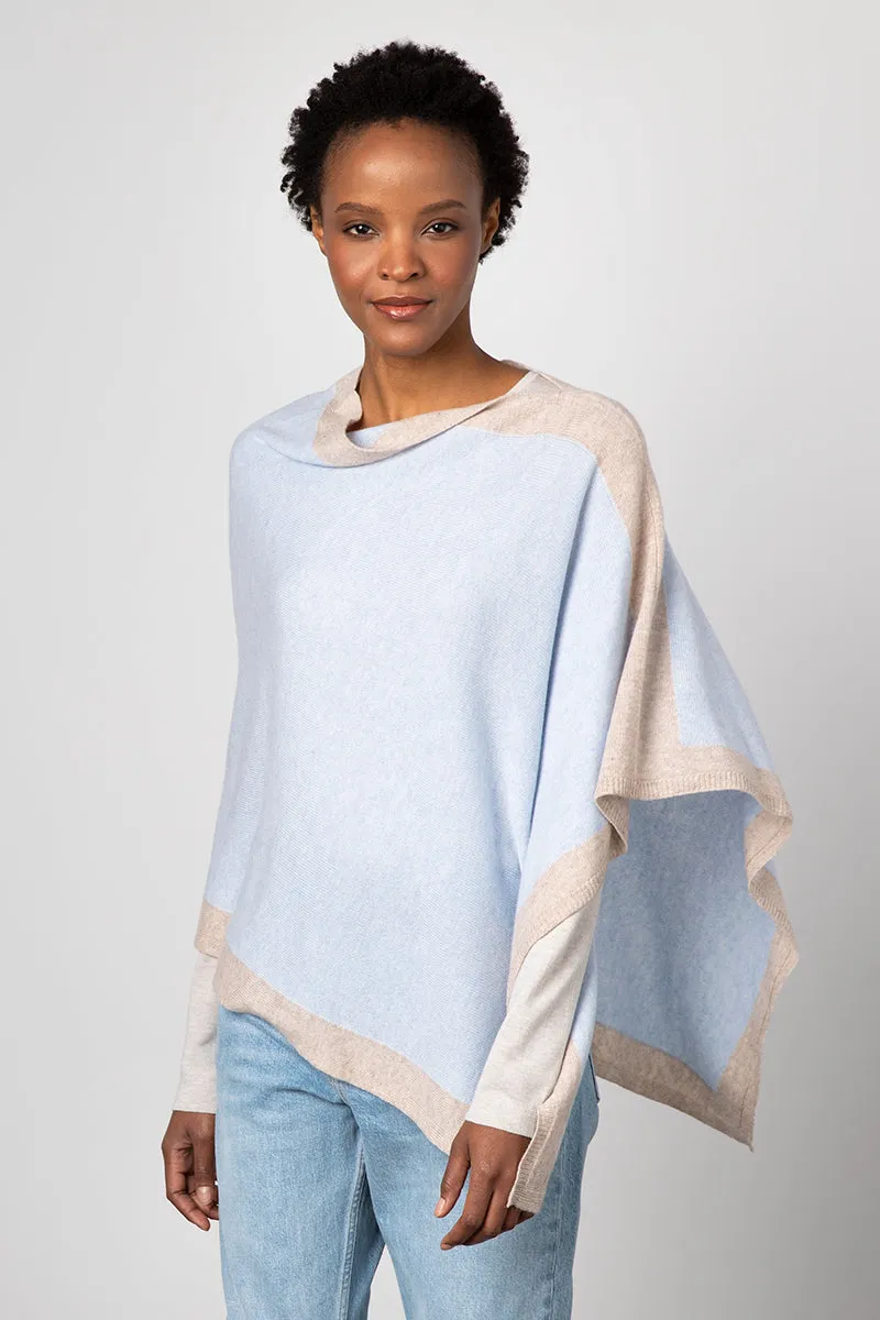 Kinross Cashmere Contrast Border Poncho