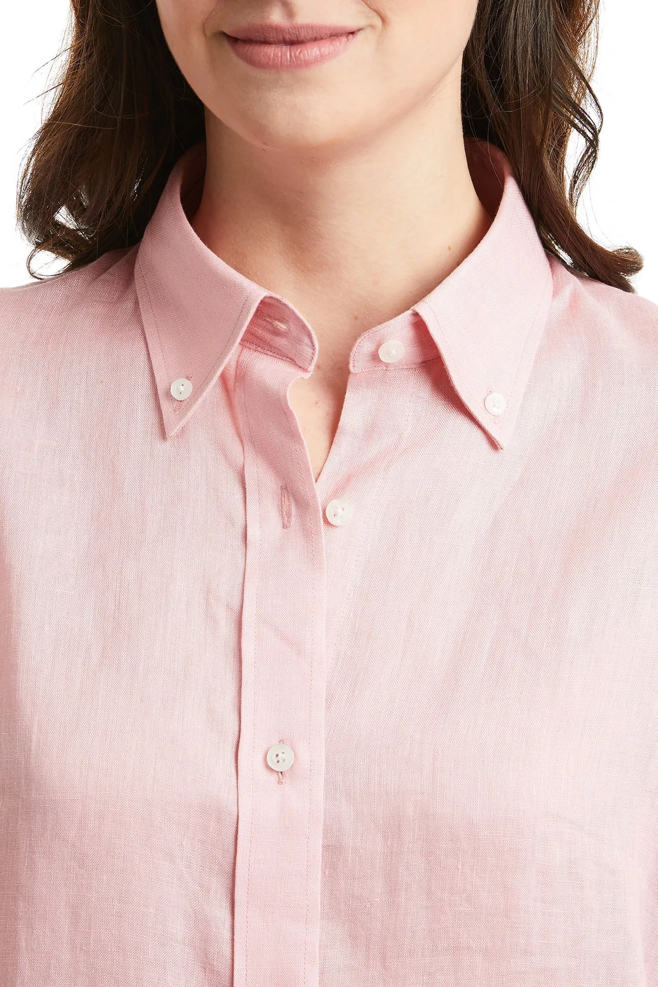 Ladies Button Down Shirt Pink Linen