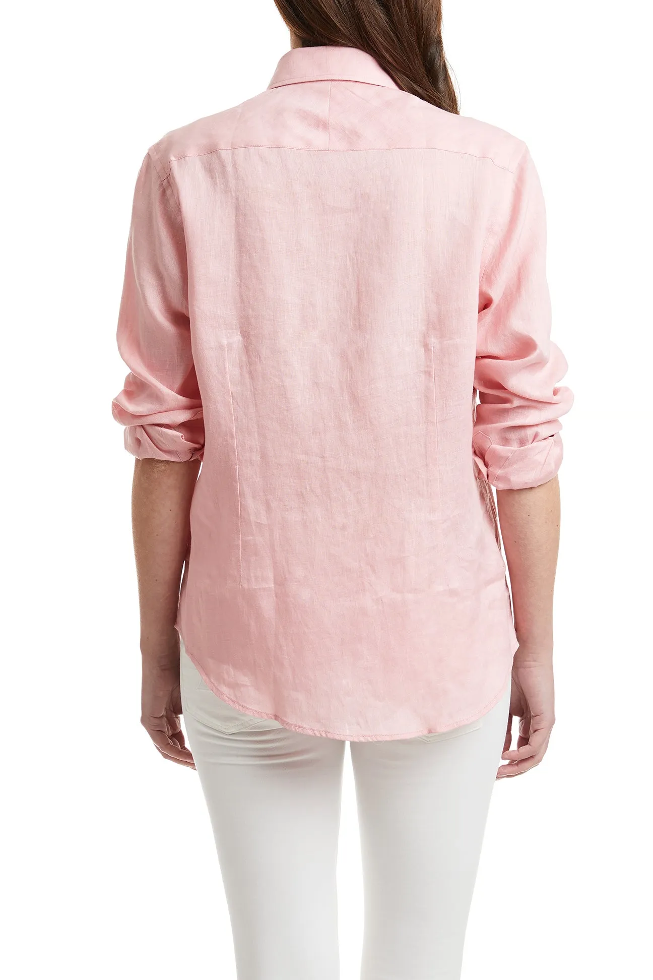 Ladies Button Down Shirt Pink Linen