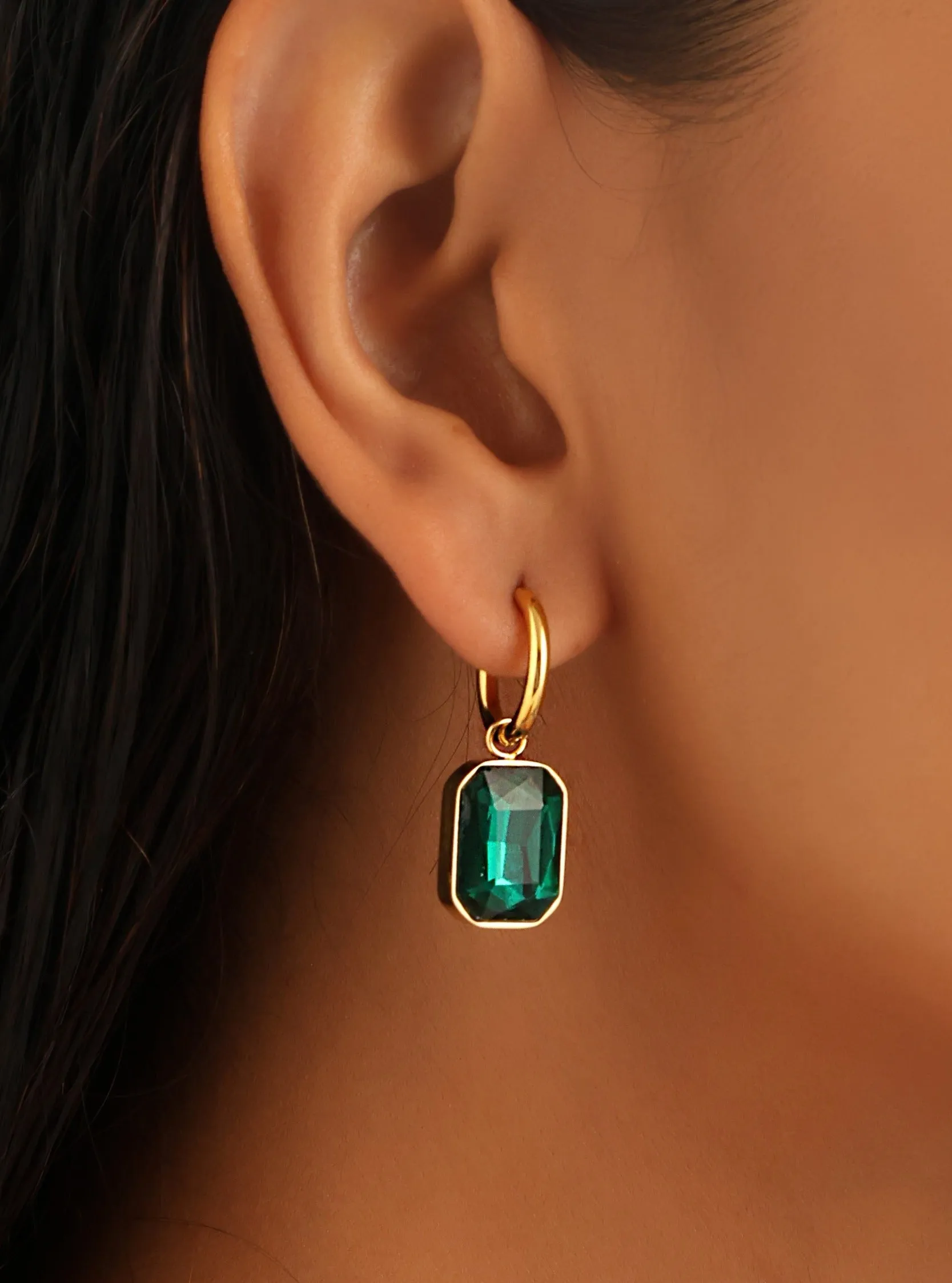 Large Emerald Waterproof Earrings