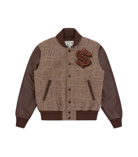 LEATHER SLEEVE VARSITY JACKET - BROWN