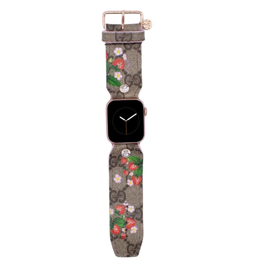 Limited Edition - "Berry Sweet" on Upcycled Brown Webbed GG Watchband