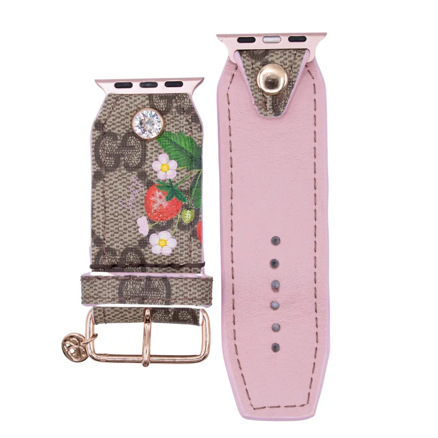 Limited Edition - "Berry Sweet" on Upcycled Brown Webbed GG Watchband