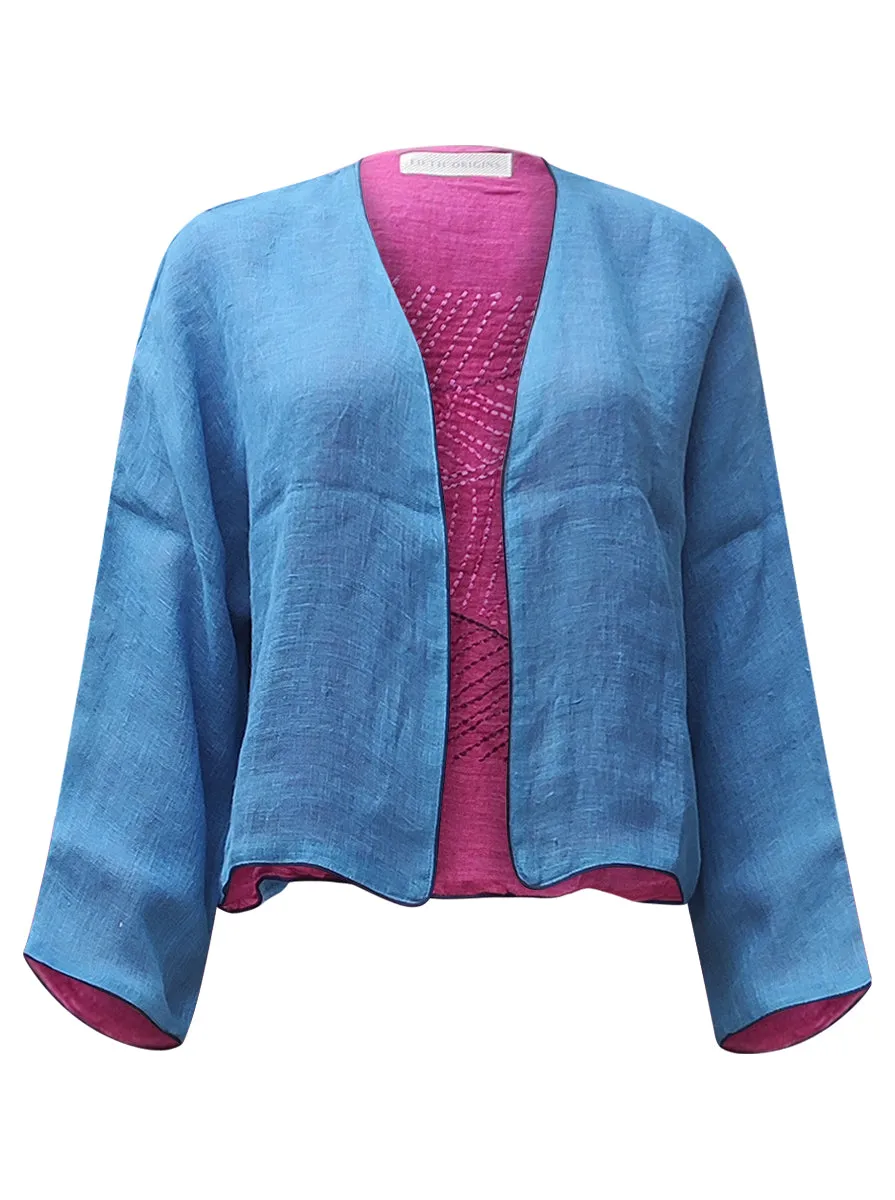 linen jacket blue pink no waste sale