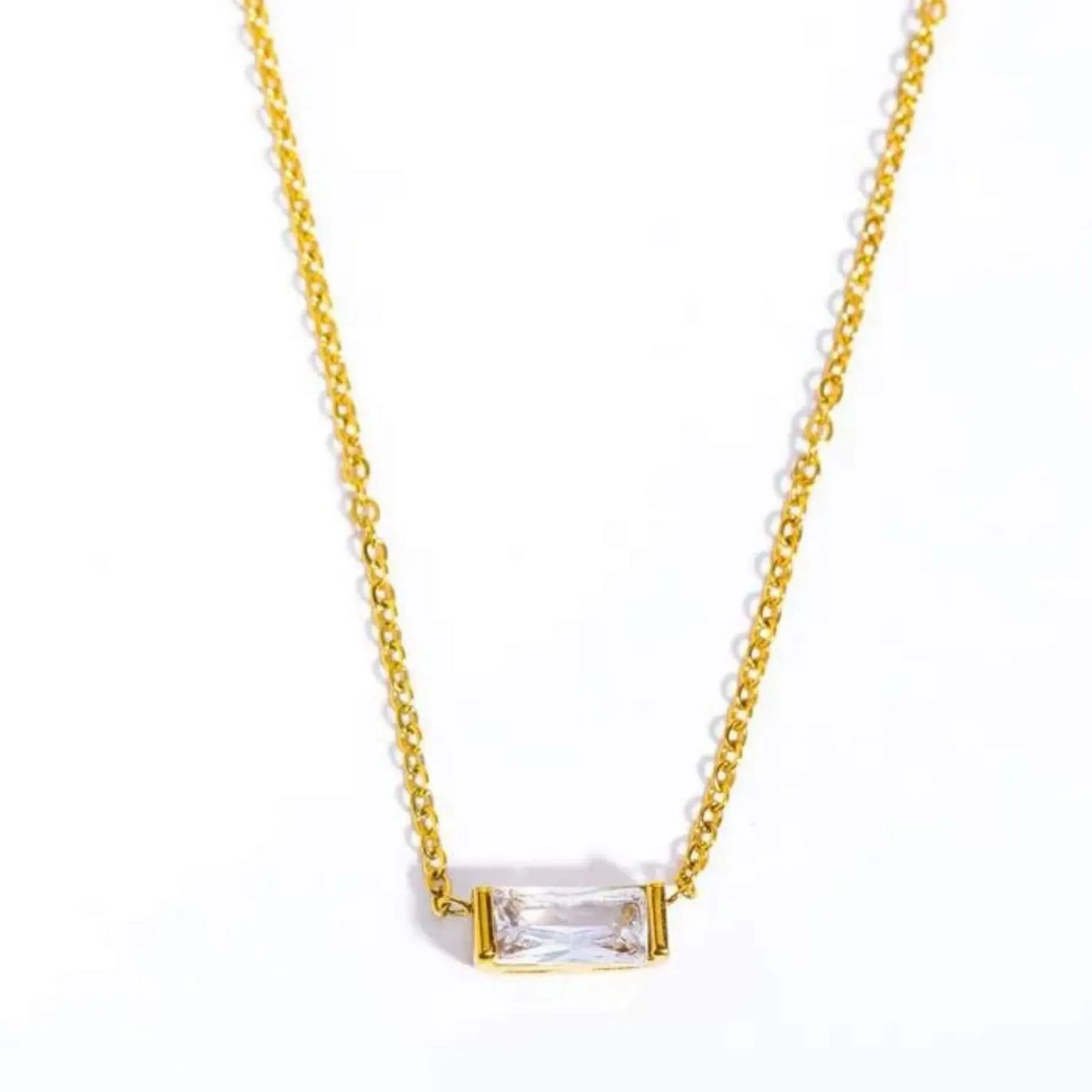 Love Waterproof Birthstone APRIL Necklace 18K Gold Plating