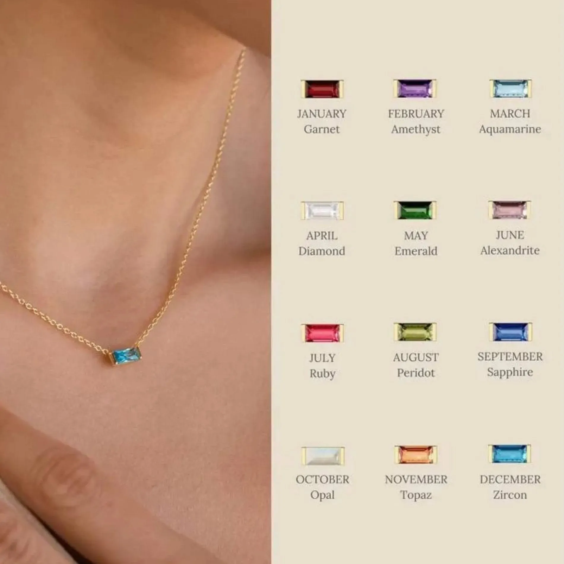 Love Waterproof Birthstone OCTOBER Necklace 18K Gold Plating