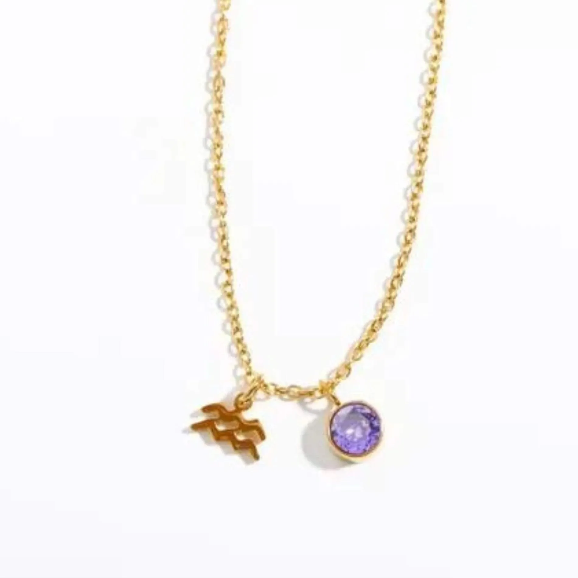 Love Waterproof February & Aquarius Necklace Gold Plating