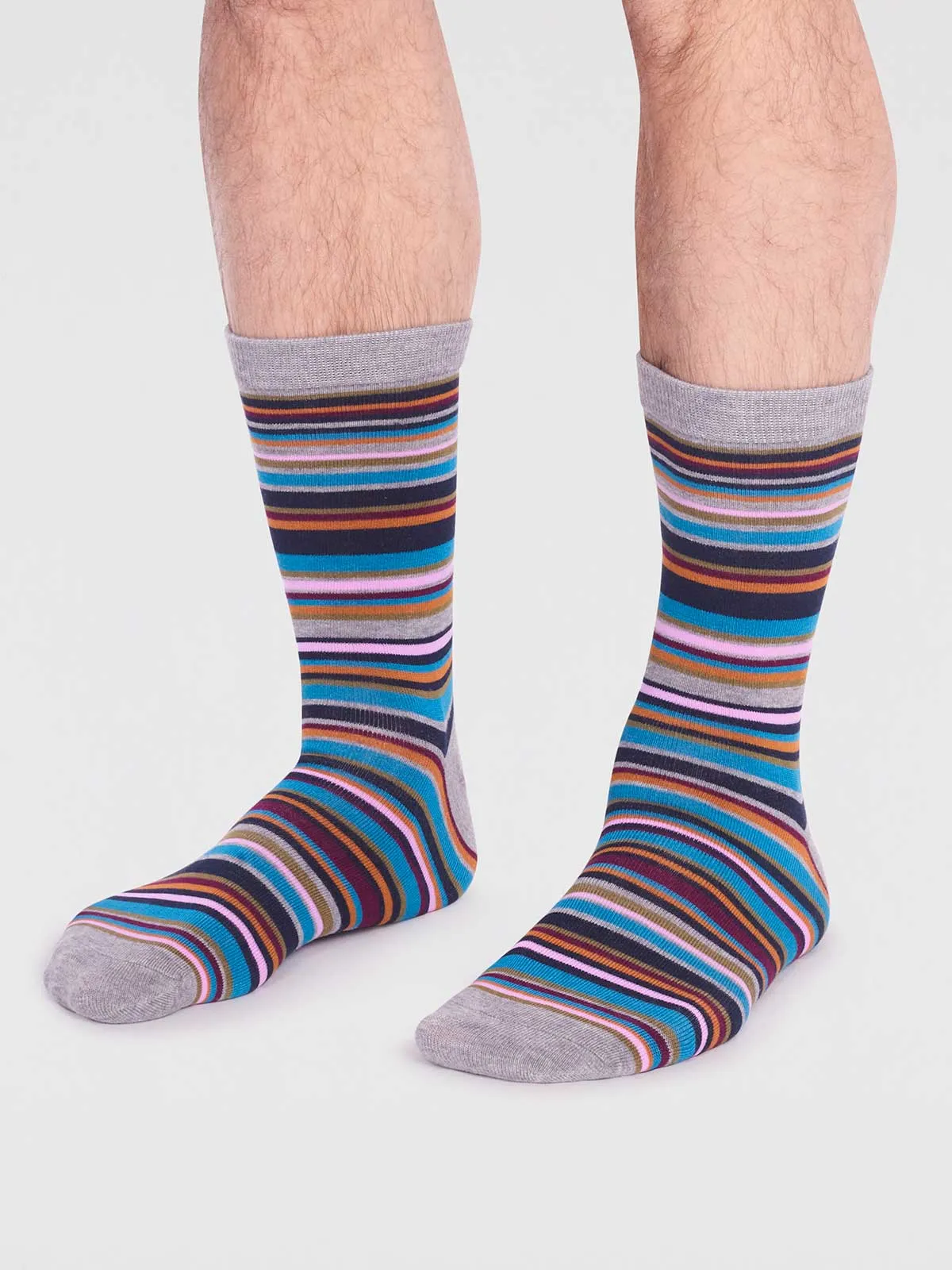 Matias Bamboo Stripe Socks - Grey Marle