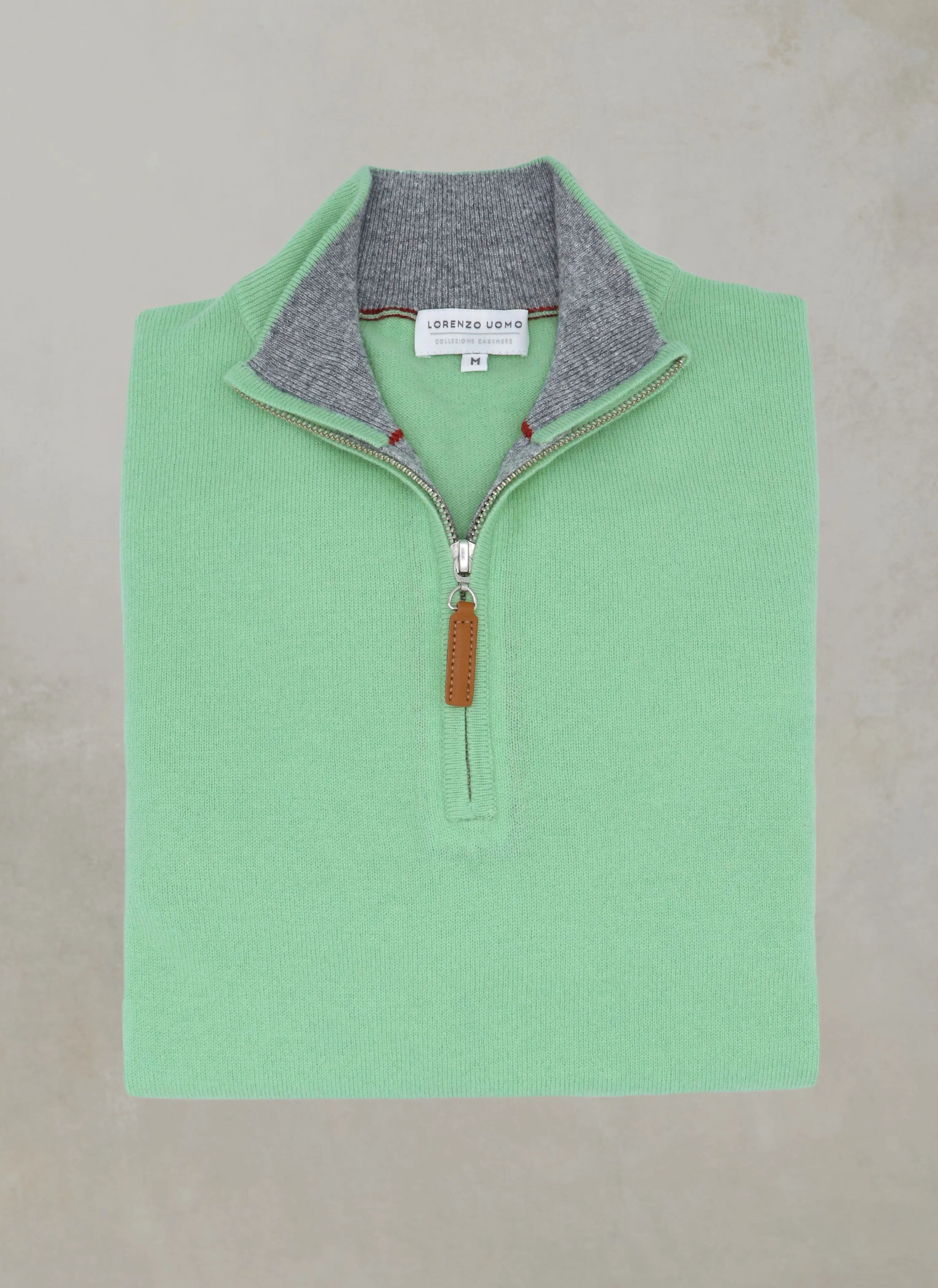 Men's Madison Quarter Zip Cashmere Sweater in Mint