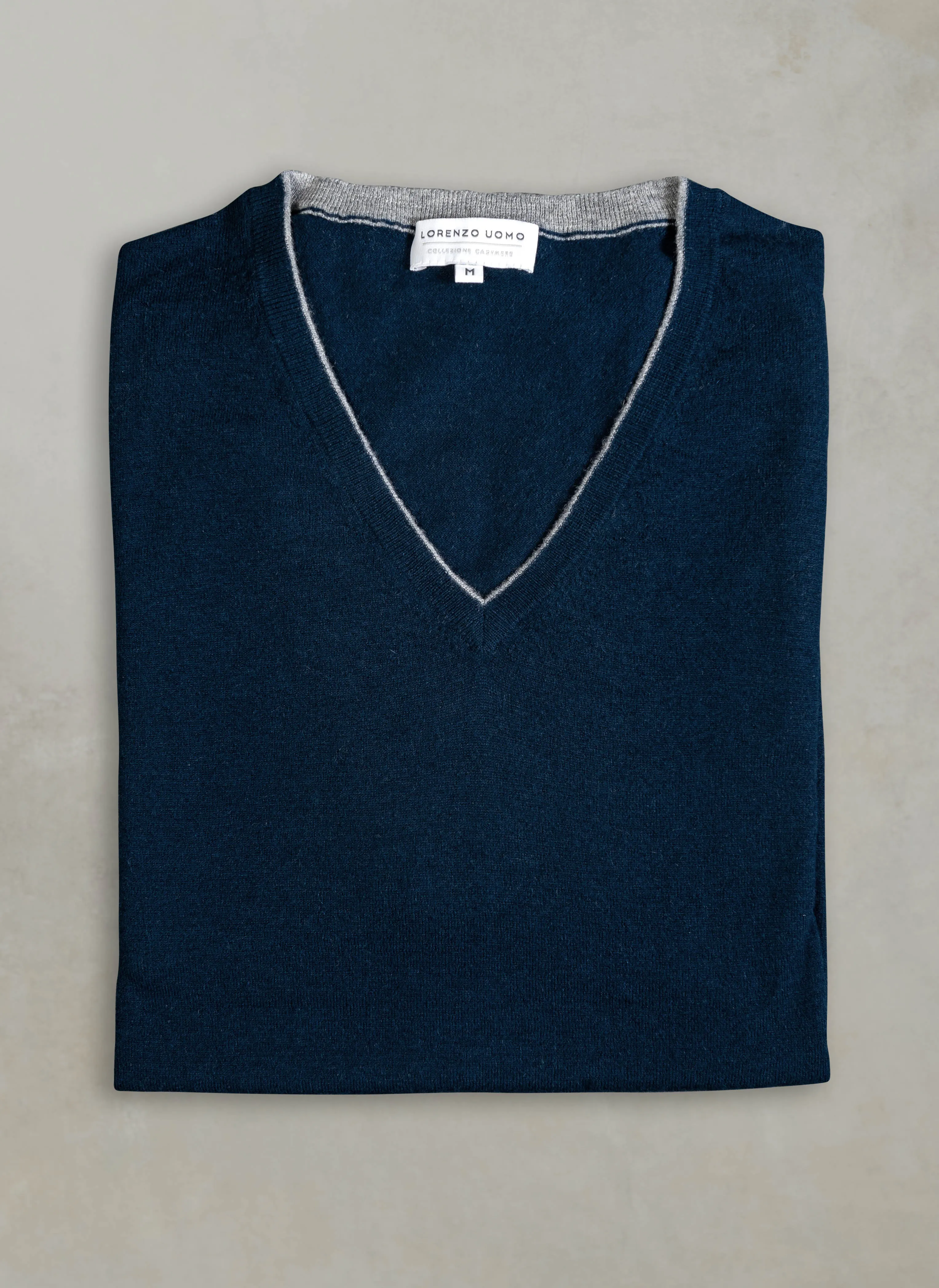 Men's St. Barths Contrast V-Neck Cashmere Sweater in Navy