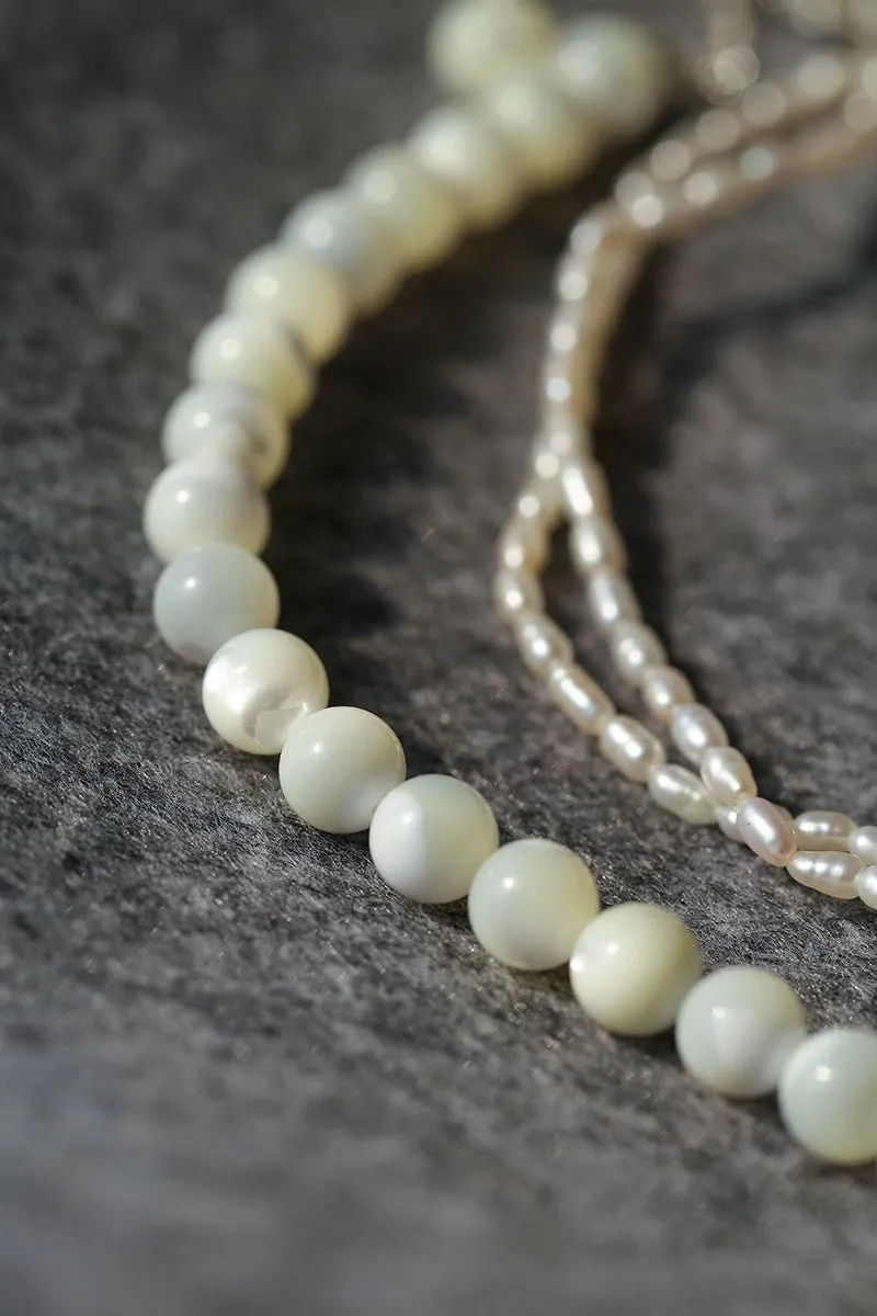 Millet Pearl and White Mother-of-Pearl Beaded Choker Necklace