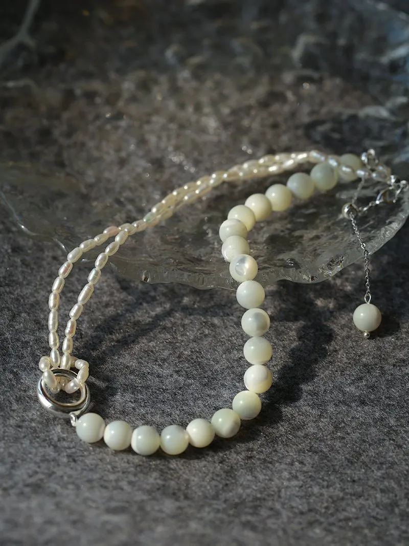 Millet Pearl and White Mother-of-Pearl Beaded Choker Necklace