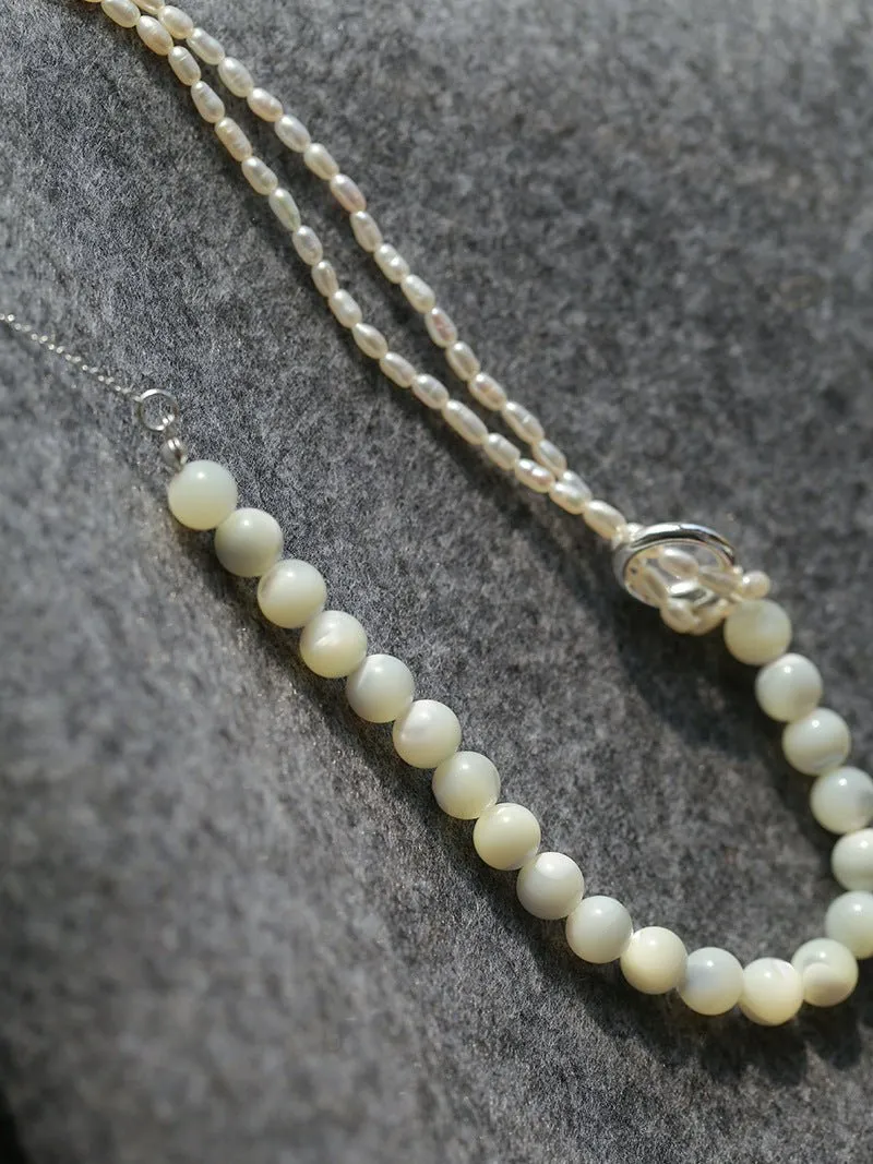 Millet Pearl and White Mother-of-Pearl Beaded Choker Necklace