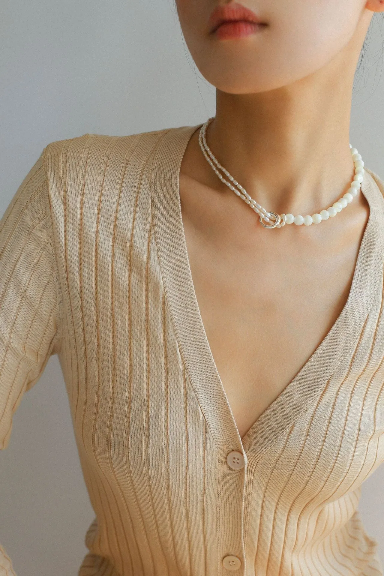 Millet Pearl and White Mother-of-Pearl Beaded Choker Necklace