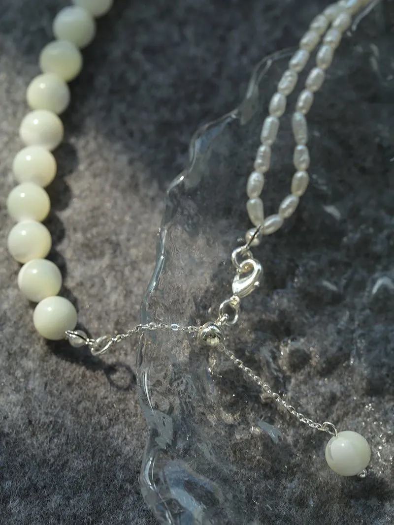 Millet Pearl and White Mother-of-Pearl Beaded Choker Necklace